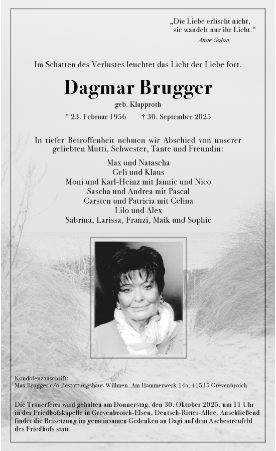 Traueranzeige von Dagmar Brugger von Rheinische Post