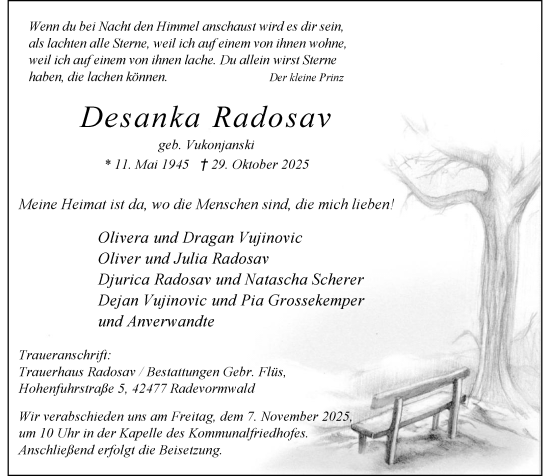 Traueranzeige von Desanka Radosav von Rheinische Post