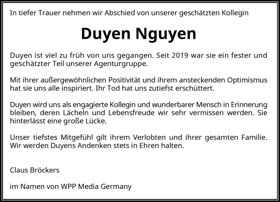 Traueranzeige von Duyen Nguyen von Rheinische Post