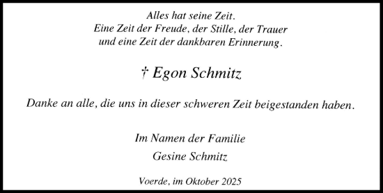 Traueranzeige von Egon Schmitz von Rheinische Post