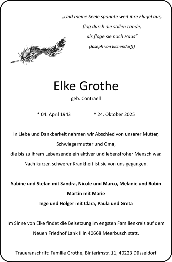 Traueranzeige von Elke Grothe von Rheinische Post