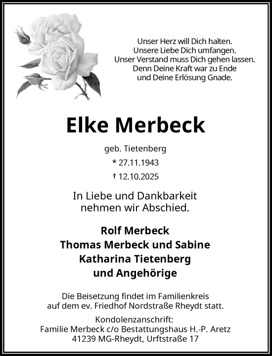 Traueranzeige von Elke Merbeck von Rheinische Post