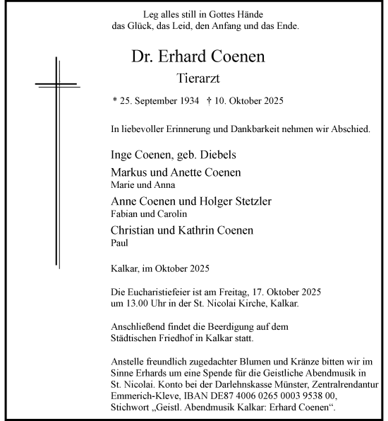 Traueranzeige von Erhard Coenen von Rheinische Post