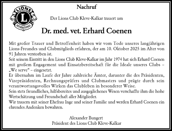 Traueranzeige von Erhard Coenen von Rheinische Post