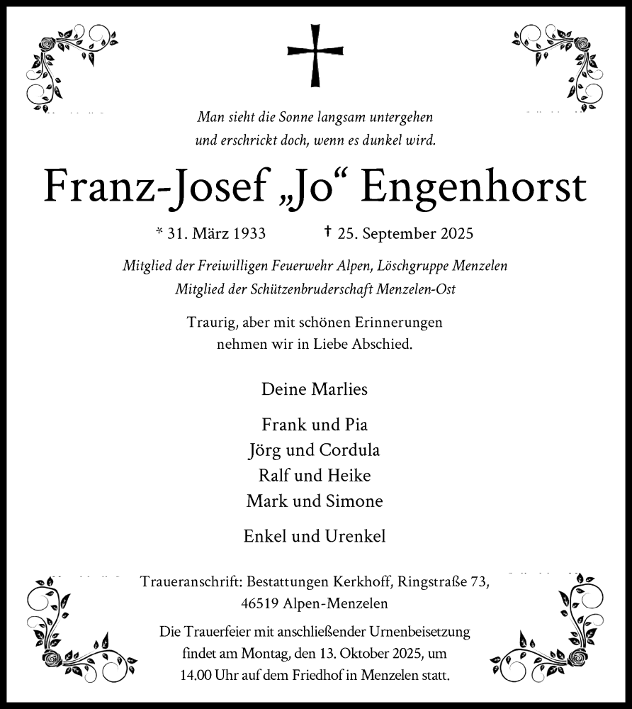  Traueranzeige für Franz-Josef Engenhorst vom 04.10.2025 aus Rheinische Post