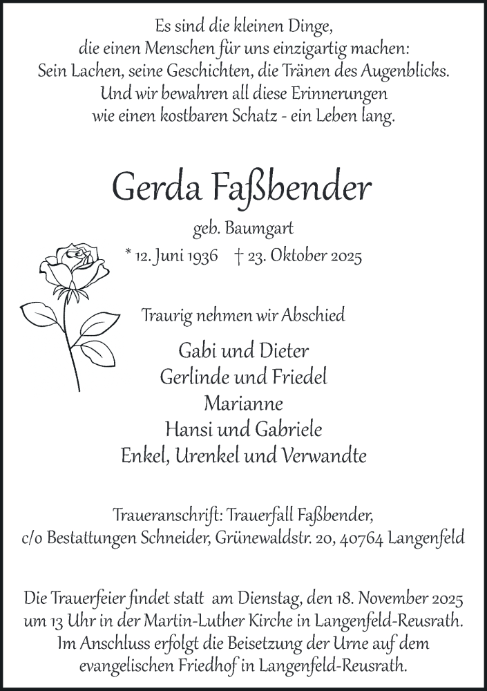  Traueranzeige für Gerda Faßbender vom 08.11.2025 aus Rheinische Post