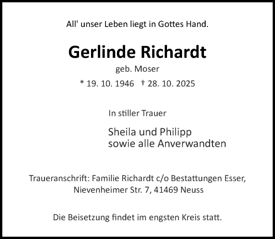 Traueranzeige von Gerlinde Richardt von Rheinische Post