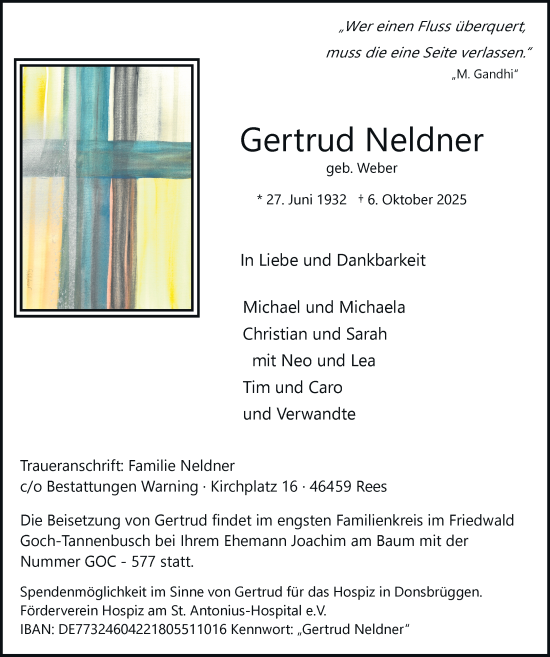 Traueranzeige von Gertrud Neldner von Rheinische Post