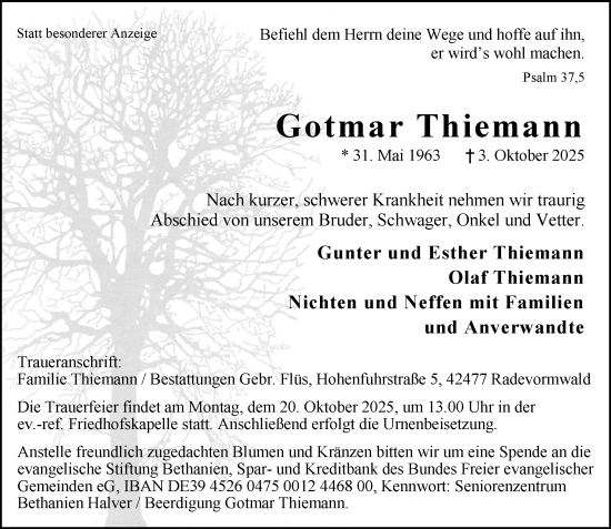 Traueranzeige von Gotmar Thiemann von Rheinische Post