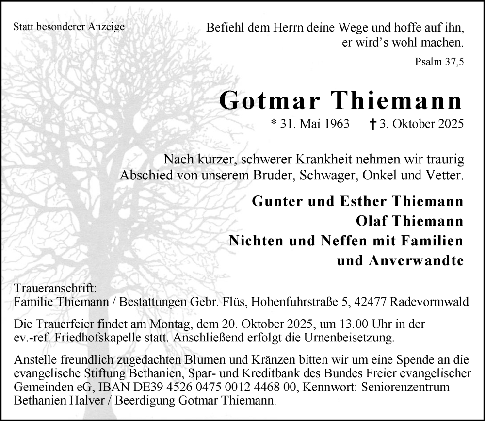  Traueranzeige für Gotmar Thiemann vom 11.10.2025 aus Rheinische Post