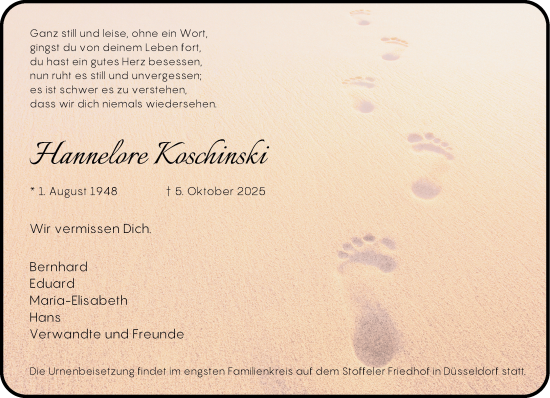 Traueranzeige von Hannelore Koschinski von Rheinische Post