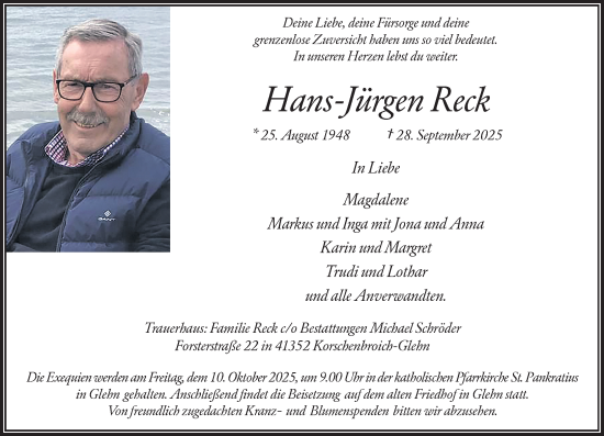 Traueranzeige von Hans-Jürgen Reck von Rheinische Post