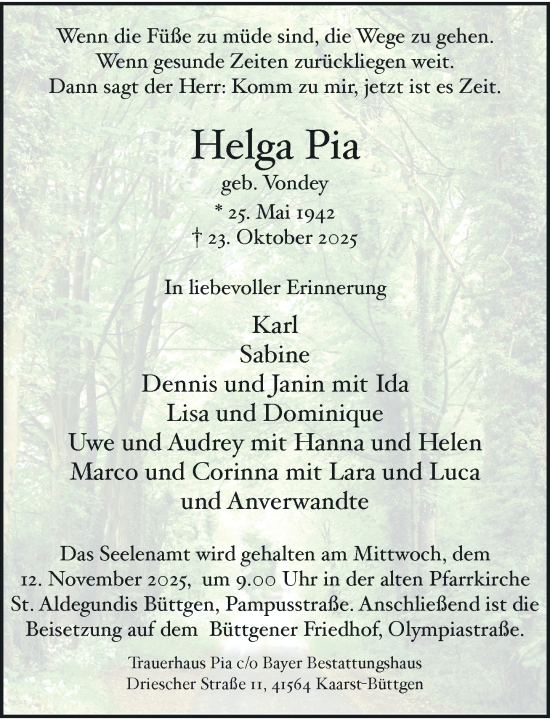 Traueranzeige von Helga Pia von Rheinische Post