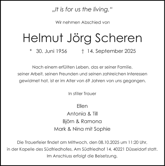 Traueranzeige von Helmut Jörg Scheren von Rheinische Post