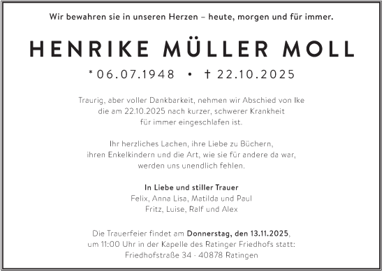 Traueranzeige von Henrike Müller Moll von Rheinische Post