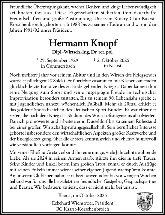 Traueranzeige von Hermann Knopf von Rheinische Post