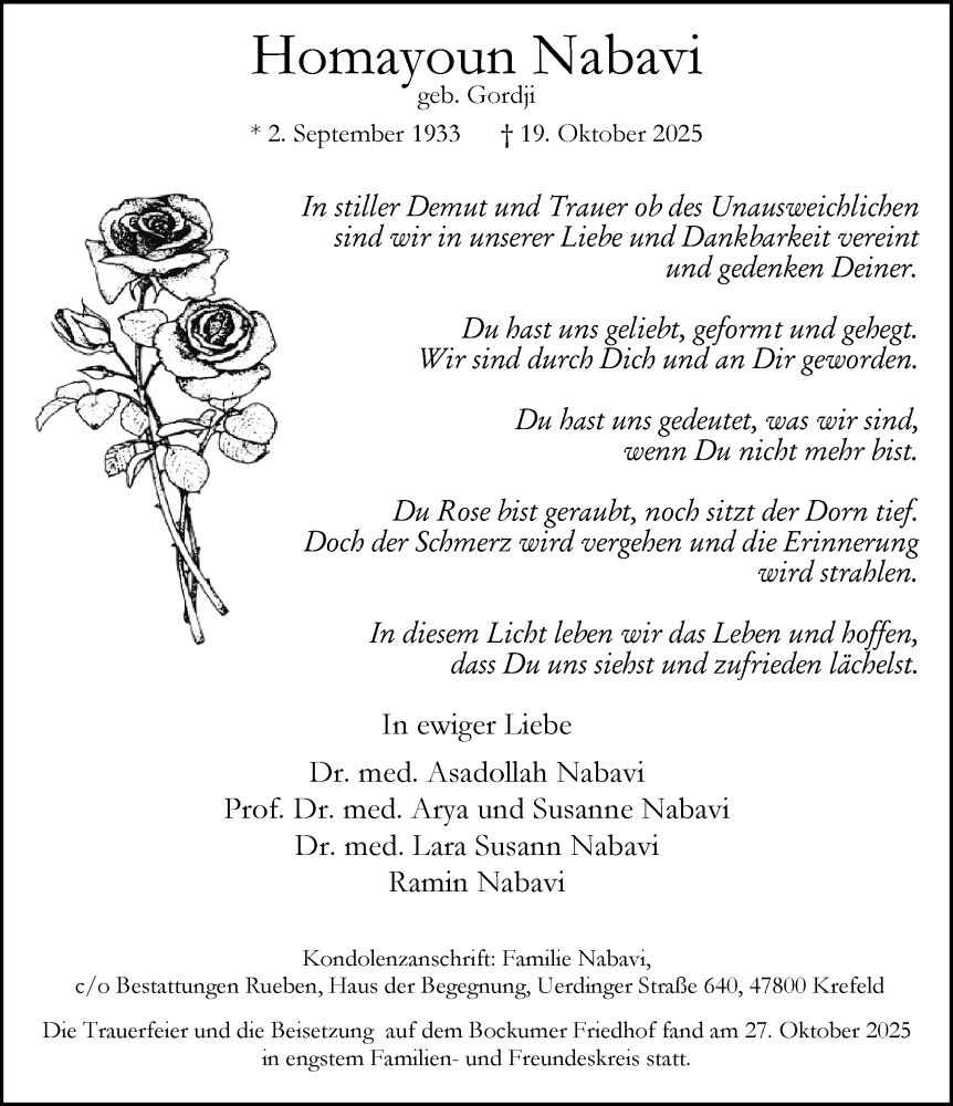  Traueranzeige für Homayoun Nabavi vom 01.11.2025 aus Rheinische Post