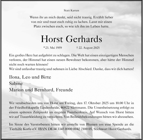 Traueranzeige von Horst Gerhards von Rheinische Post