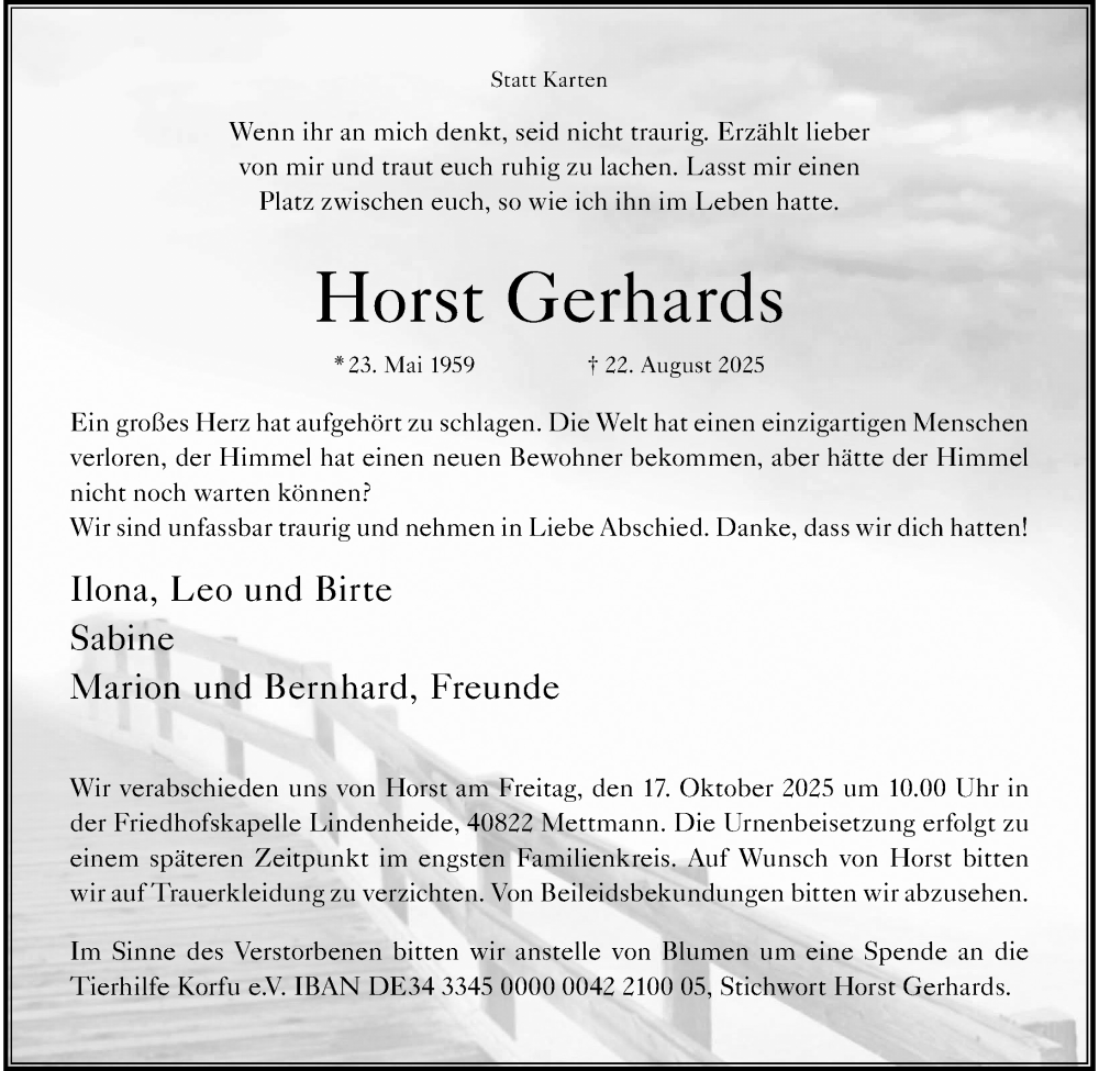  Traueranzeige für Horst Gerhards vom 11.10.2025 aus Rheinische Post