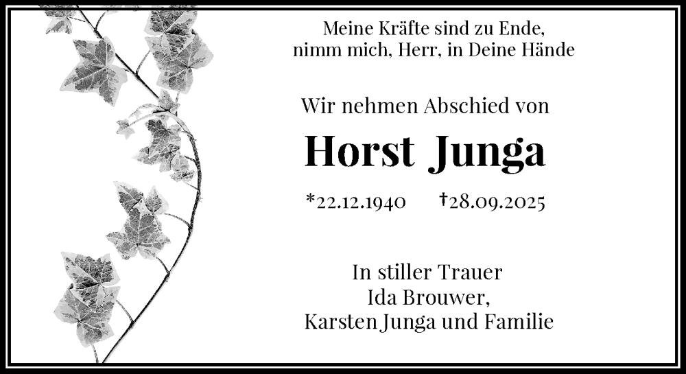  Traueranzeige für Horst Junga vom 04.10.2025 aus Rheinische Post