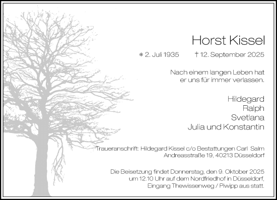 Traueranzeige von Horst Kissel von Rheinische Post