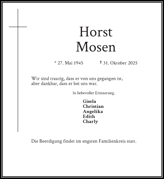 Traueranzeige von Horst Mosen von Rheinische Post
