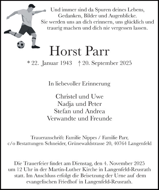 Traueranzeige von Horst Parr von Rheinische Post