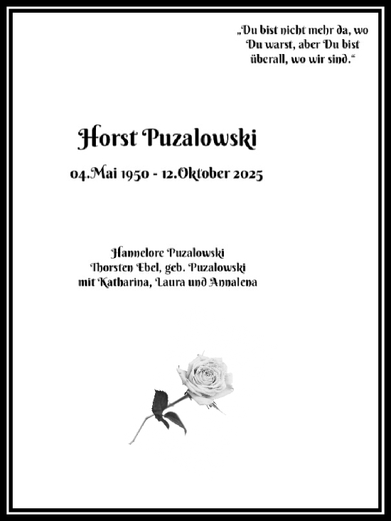 Traueranzeige von Horst Puzalowski von Rheinische Post
