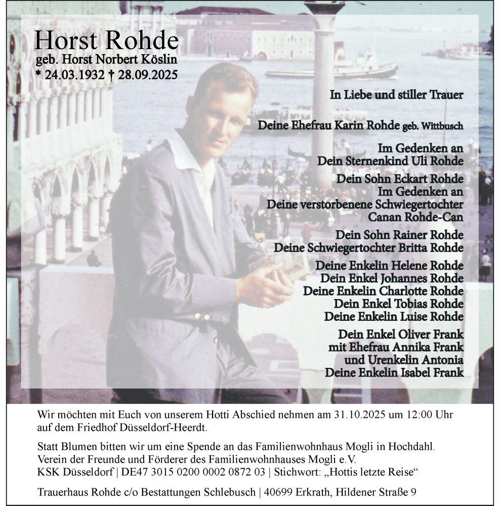  Traueranzeige für Horst Rohde vom 25.10.2025 aus Rheinische Post