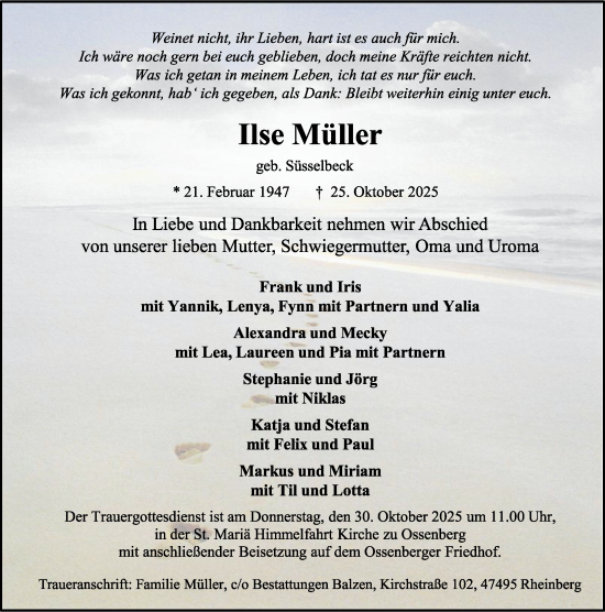 Traueranzeige von Ilse Müller von Rheinische Post
