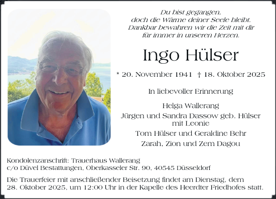 Traueranzeige von Ingo Hülser von Rheinische Post