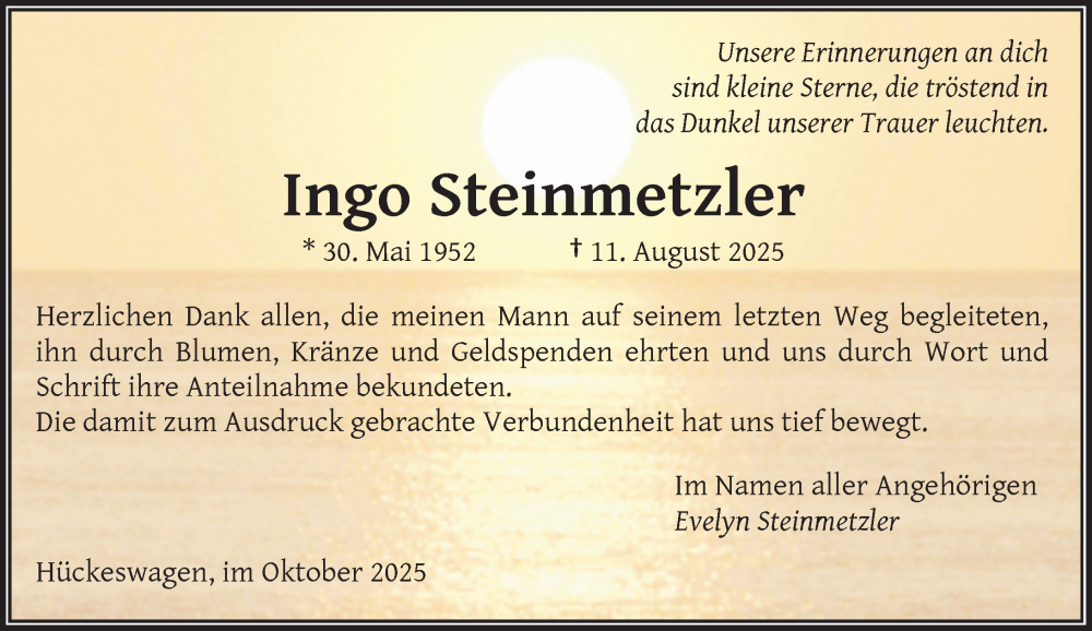  Traueranzeige für Ingo Steinmetzler vom 18.10.2025 aus Rheinische Post