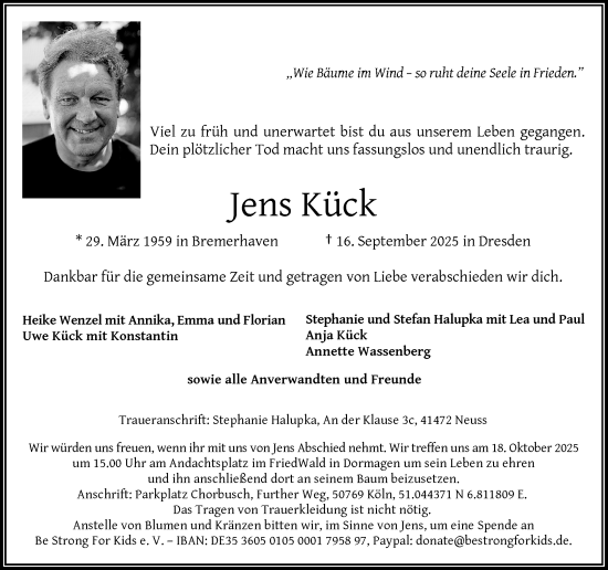 Traueranzeige von Jens Kück von Rheinische Post