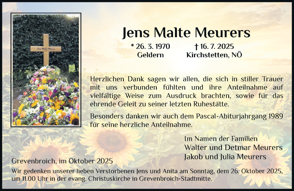  Traueranzeige für Jens Malte Meurers vom 18.10.2025 aus Rheinische Post