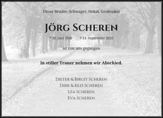 Traueranzeige von Jörg Scheren von Rheinische Post