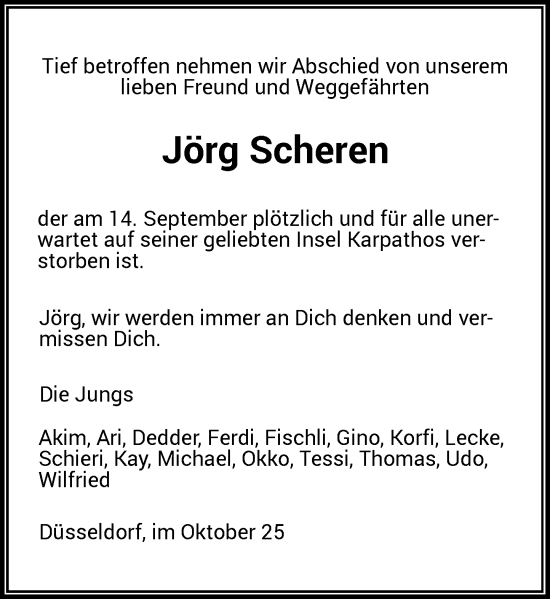 Traueranzeige von Jörg Scheren von Rheinische Post