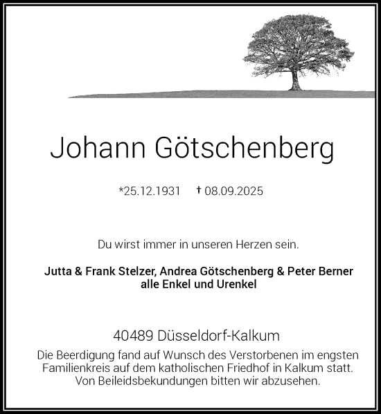 Traueranzeige von Johann Götschenberg von Rheinische Post