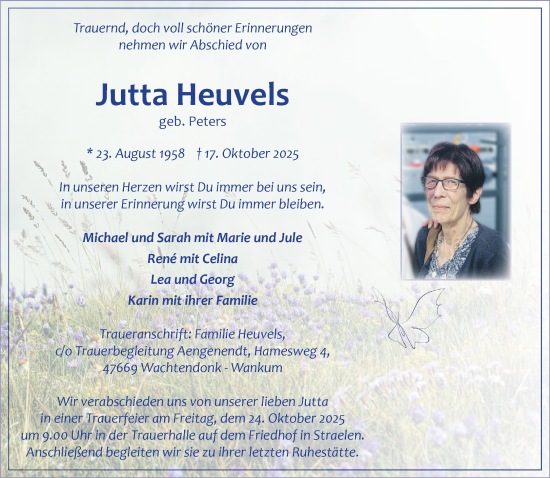 Traueranzeige von Jutta Heuvels von Rheinische Post
