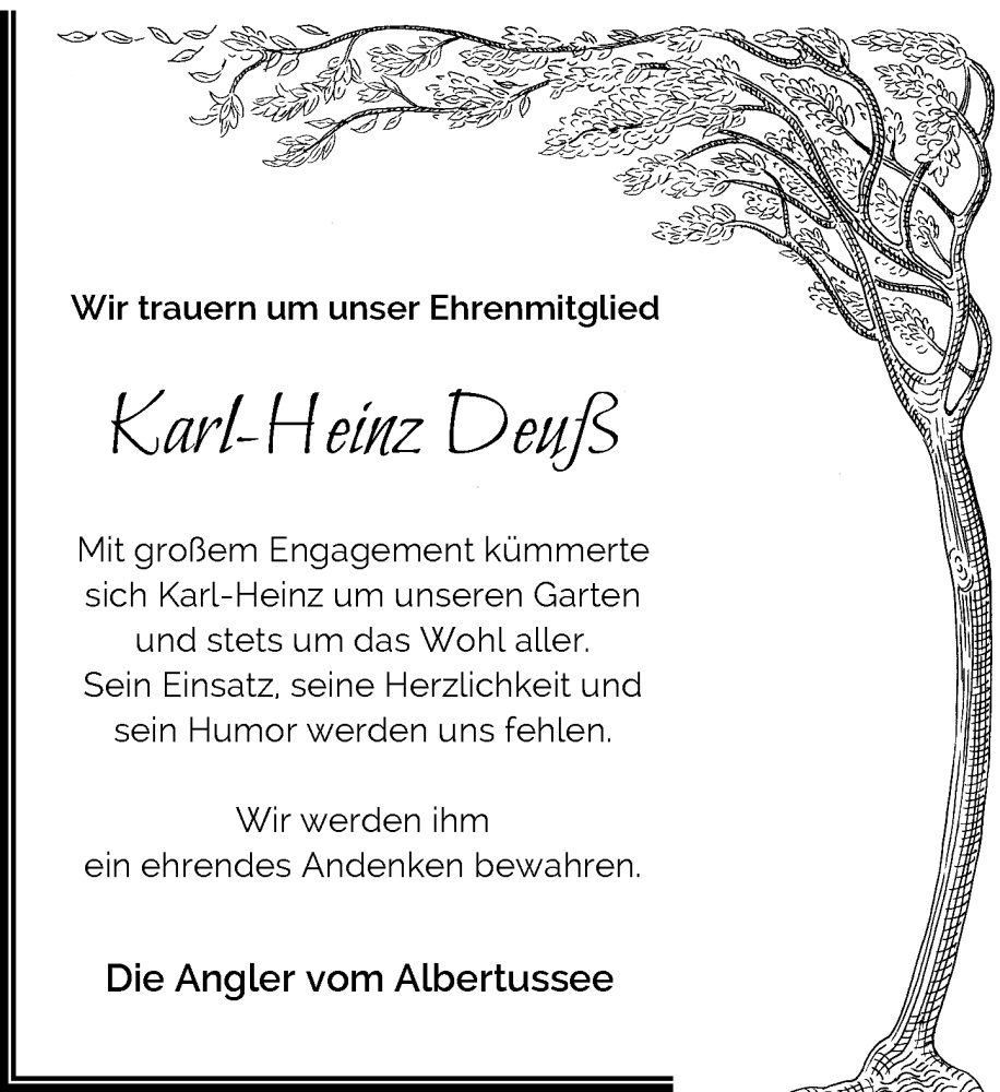  Traueranzeige für Karl-Heinz Deuß vom 01.11.2025 aus Rheinische Post