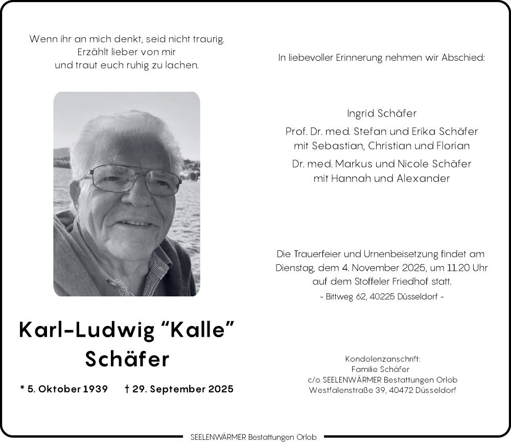  Traueranzeige für Karl-Ludwig Schäfer vom 25.10.2025 aus Rheinische Post