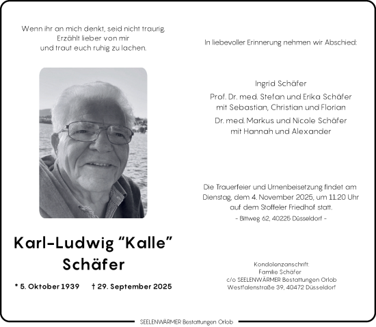 Traueranzeige von Karl-Ludwig Schäfer von Rheinische Post