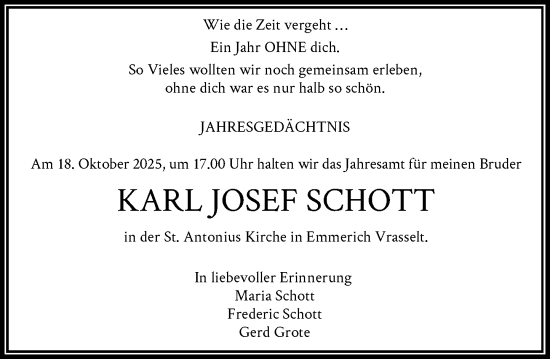 Traueranzeige von Karl Josef Schott von Rheinische Post