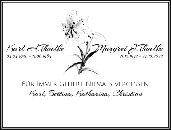 Traueranzeige von Karl und Margret Thoelke von Rheinische Post