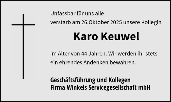 Traueranzeige von Karo Keuwel von Rheinische Post