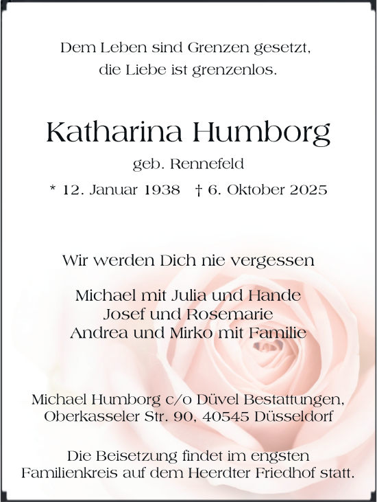 Traueranzeige von Katharina Humborg von Rheinische Post