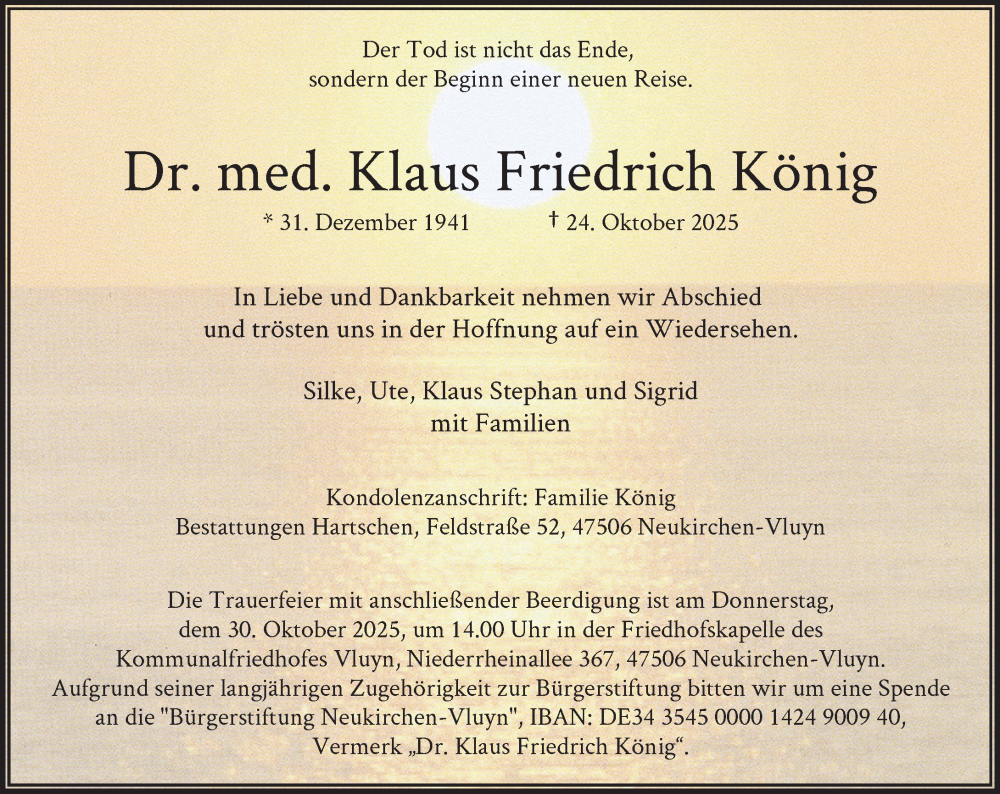  Traueranzeige für Klaus Friedrich König vom 29.10.2025 aus Rheinische Post