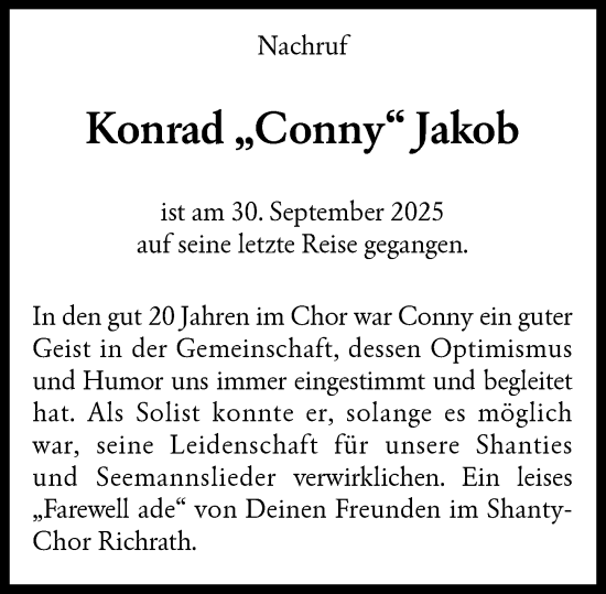 Traueranzeige von Konrad Jakob von Rheinische Post