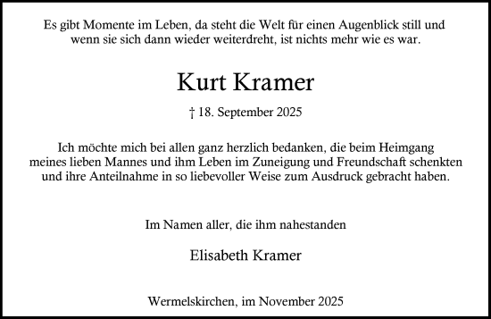 Traueranzeige von Kurt Kramer von Rheinische Post