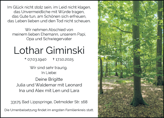 Traueranzeige von Lothar Giminski von Rheinische Post