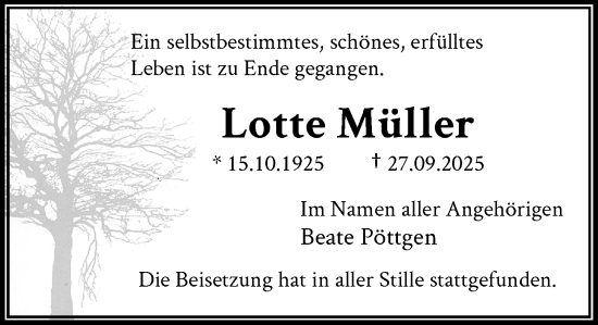 Traueranzeige von Lotte Müller von Rheinische Post